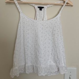 White Eyelet Flowy Racer Back Tank